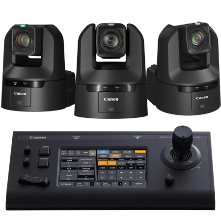 Canon CR-N350 21.1MP 4K UltraHD 20x PTZ Camera, Satin Black, 3-Pack, Bundle with RC-IP100 Remote Controller