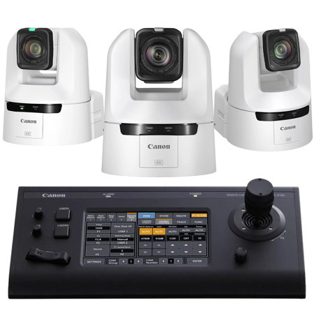 Canon CR-N350 21.1MP 4K UltraHD 20x PTZ Camera, Titanium White, 3-Pack, Bundle with RC-IP100 Remote Controller