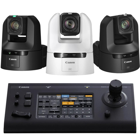 Canon 3x CR-N350 PTZ Camera Bundle, 2x Black & 1x White, Includes RC-IP100 Remote Controller