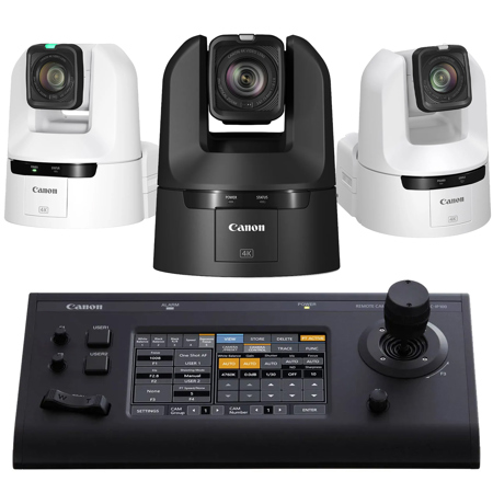 Canon 3x CR-N350 PTZ Camera Bundle, 1x Black & 2x White, Includes RC-IP100 Remote Controller