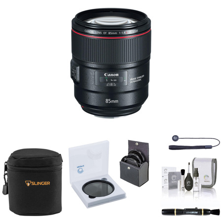 Canon EF 85mm f/1.4L IS USM Lens, Bundle with 77mm UV, CPL, ND and VND Filters, Lens Case, Lens Cleaner, Cleaning Kit, Lens Cap Tether