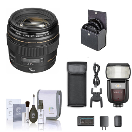 Canon EF 85mm f/1.8 USM Lens w/Flashpoint Zoom Li-on III R2 Flash Kit