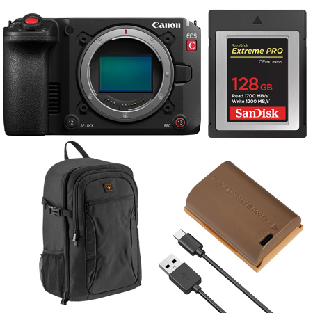 Canon EOS C50 Cinema Camera, Bundle with 128GB CFexpress Type-B Memory Card, Extra Battery and Backpack