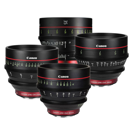 Canon 4 Lens Bundle with 24mm, 35mm, 50mm, 85mm Cinema Prime EF Mount Lenses