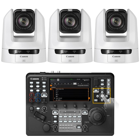Canon CR-N300 21.1MP 4K Ultra HD 20x PTZ Camera, Titanium White, 3-Pack, Bundle with RC-IP100 Remote Camera Controller