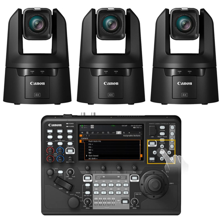 Canon CR-N500 13.4MP 4K Ultra HD 15x PTZ Camera, Satin Black, 3-Pack, Bundle with RC-IP100 Remote Camera Controller