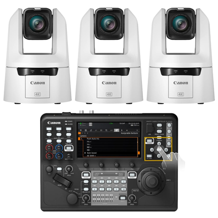Canon CR-N500 13.4MP 4K Ultra HD 15x PTZ Camera, Titanium White, 3-Pack, Bundle with RC-IP100 Remote Camera Controller