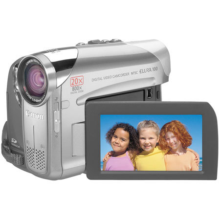 Canon Elura 100 Mini DV Camcorder, 1.33mp, 20x Optical, 800x Digital Zoom, Color Viewfinder, 2.7" LCD Screen, SD Memory Card