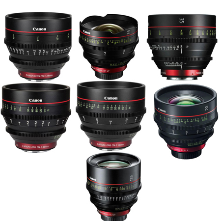 Canon Cinema Prime CN-E 14mm T3.1, 20mm, 24mm, 35mm T1.5, 50mm, 85mm T1.3 & 135mm T2.2 L F 7-Lens Kit for Canon EF