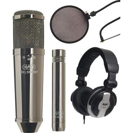 CAD Audio GXL3000BP Studio Pack, Includes GXL3000BP Condenser, GXL1200BP Cardioid Condenser, MH110 Studio Headphone, EPF15A Pop Filter, Black Pearl Finish