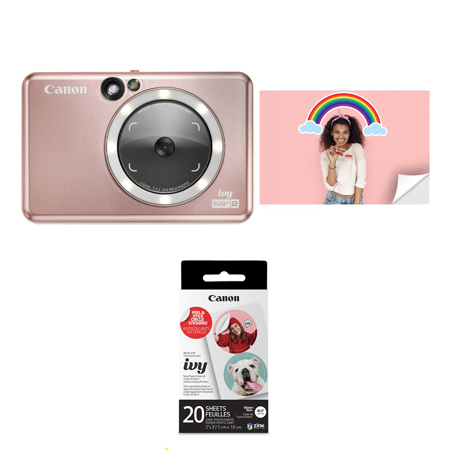 Canon IVY CLIQ+2 Instant Camera Printer + App, Rose Gold with ZINK Sticker  Paper 4519C001 K