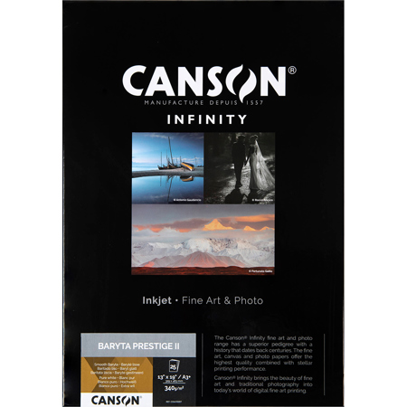 Canson Infinity Baryta Prestige II Smooth Gloss Inkjet Paper, 340gsm 13x19" 25 Sheets