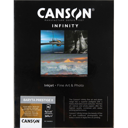 Canson Infinity Baryta Prestige II Smooth Gloss Inkjet Paper, 340gsm 8.5x11" 25 Sheets