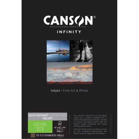 Canson Infinity Somerset Enhanced Velvet Matte Inkjet Paper, 225gsm, 25 Sheets 13x19"