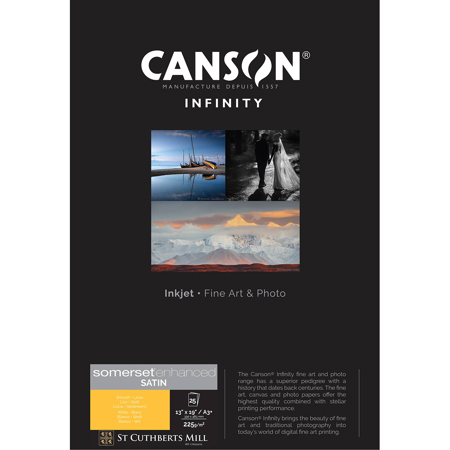 Canson Infinity Somerset Enhanced Satin Matte Inkjet Paper, 225gsm, 25 Sheets 13x19"