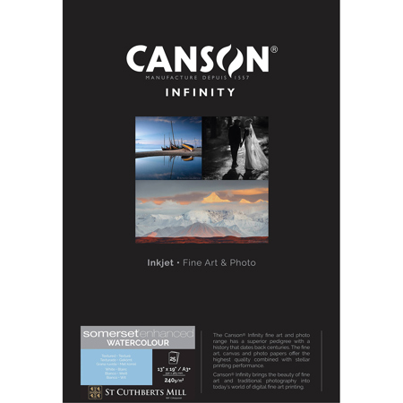 Canson Infinity Somerset Enhanced Watercolor Rag Matte Inkjet Paper, 25 Sheets 13x19"
