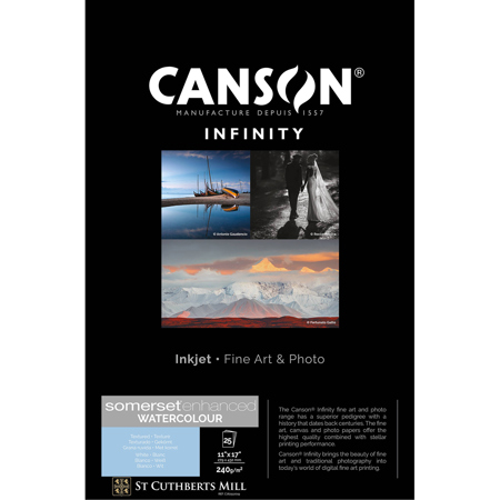 Canson Infinity Somerset Enhanced Watercolor Rag Matte Inkjet Paper, 25 Sheets 11x17"