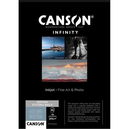 Canson Infinity Ed Etching Rag II Soft Textured Matte Inkjet Paper, 25 Sheets 17x22"