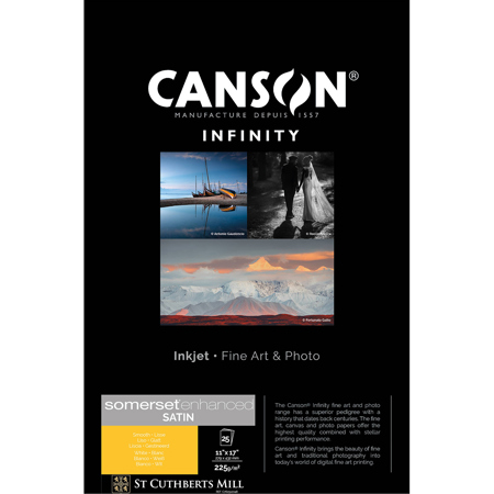 Canson Infinity Somerset Enhanced Satin Matte Inkjet Paper, 225gsm, 25 Sheets 11x17"