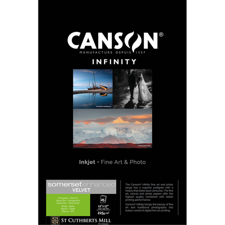 Canson Infinity Somerset Enhanced Velvet Matte Inkjet Paper, 225gsm, 25 Sheets 11x17"