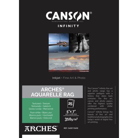 Canson Infinity ARCHES Aquarelle Rag White Matte Inkjet Paper, 5x7", 25 Sheets