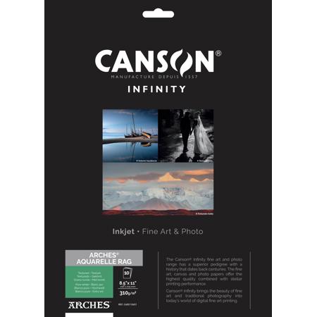 Canson Infinity ARCHES Aquarelle Rag White Matte Inkjet Paper, 8.5x11",10 Sheets