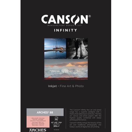 Canson Infinity ARCHES 88 Pure White Matte Inkjet Paper, A3+ 13x19", 25 Sheet