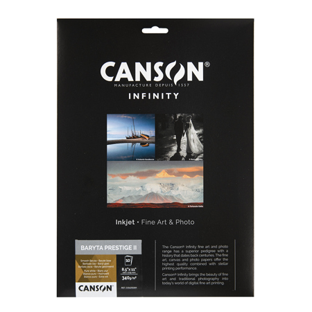 Canson Infinity Baryta Prestige II Fine Art White Inkjet Paper, 340gsm, Sheets 8.5x11" 10 Sheets
