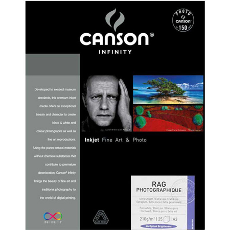 Canson Infinity Rag Photographique Smooth Matte Paper, 210gsm, 12.7mil, 13x19", 25 Sheets