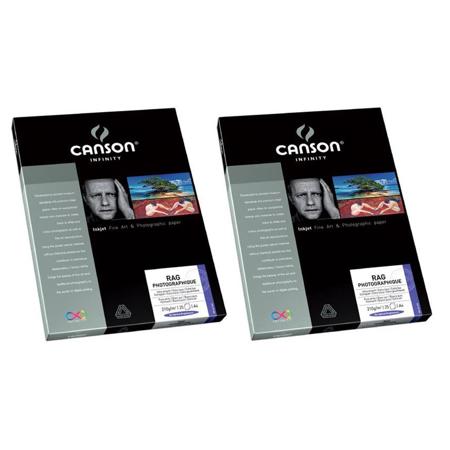 Canson Infinity 2 Pack Rag Photographique 100% Cotton Rag, Ultra Smooth White Matte Inkjet Paper, 310gsm, 8.5x11", 25 Sheets