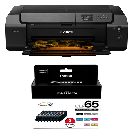Canon PIXMA PRO-200S 13" Wireless Professional Inkjet Photo Printer, Bundle with CLI-65 Eight Color Ink Tank Value Pack
