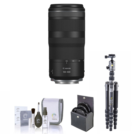 Canon RF 100-400mm f/5.6-8 IS USM Lens, Bundle with Vanguard VEO 3 GO 204CP Carbon Fiber Tripod/Monopod and PH-25 Pan Head, 67mm Filter Kit and Cleaning Kit