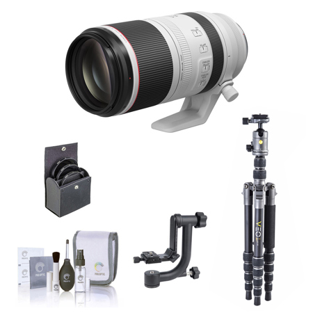 Canon RF 100-500mm f/4.5-7.1 L IS USM Lens, Bundle with Vanguard VEO 3 GO 204CP Tripod with PH-25 Pan Head, YELANGU A17 Gimbal Head, 77mm Filter Kit and Cleaning Kit