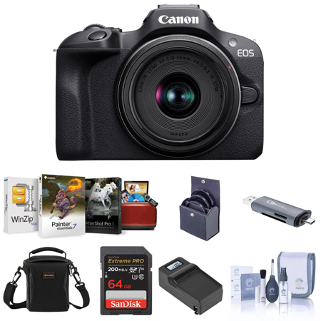 Canon EOS R100 Camera & RF-S 18-45mm f/4.5-6.3 IS STM Lens with Accessories  Kit 6052C012 AK