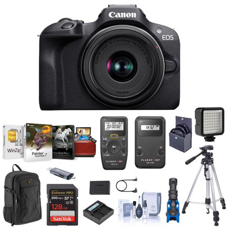 Canon EOS R100 Mirrorless Camera with RF-S 18-45mm + EF 75-300mm Lens +  SanDisk 128GB Memory Card + Case + ZeeTech Accessory Bundle 