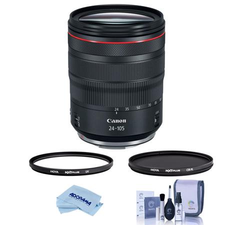 Canon RF 24-105mm f/4 L IS USM Zoom Lens - U.S.A. Warranty - Bundle With Hoya NXT Plus 77mm 10-Layer HMC UV Filter, HOYA 77mm NXT Circular Polarizer Filter, Cleaning Kit, Microfiber Cloth