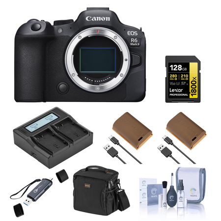 Canon EOS R6 Mark II Mirrorless Camera with Stop Motion Animation Firmware, Black, Bundle with 128GB Memory Card, Card Reader, 2x Battery, Charger Base, 2x Charger Plate