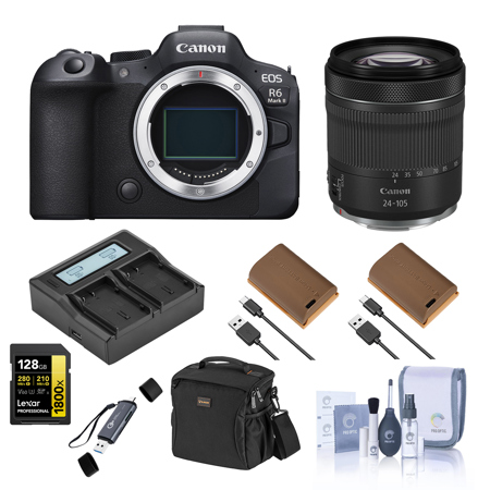 Canon EOS R6 Mark II Mirrorless Camera with Stop Motion Animation Firmware, Black, Bundle with RF 24-105mm f/4-7.1 IS STM Lens, 128GB Memory Card, Card Reader, 67mm Filter Kit, 2x Battery, Charger Base and 2x Charger Plate