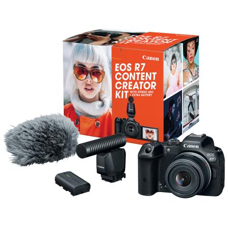 Canon EOS R7 Mirrorless Camera with 18-45mm Lens Content Creator Kit, Bundle with 128GB Memory Card, 49mm Filter Kit, Shoulder Bag and Cleaning Kit