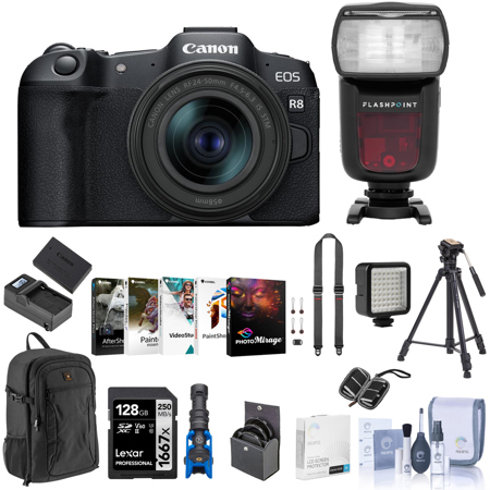 Canon EOS R8 Camera w/RF 24-50mm f/4.5-6.3 IS STM Lens, Bundle w/Complete Kit