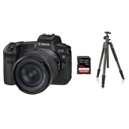 Canon EOS R Camera w/RF 24-105mm f/4-7.1 IS STM Lens, Bundle w/VEO 2 Al Tripod