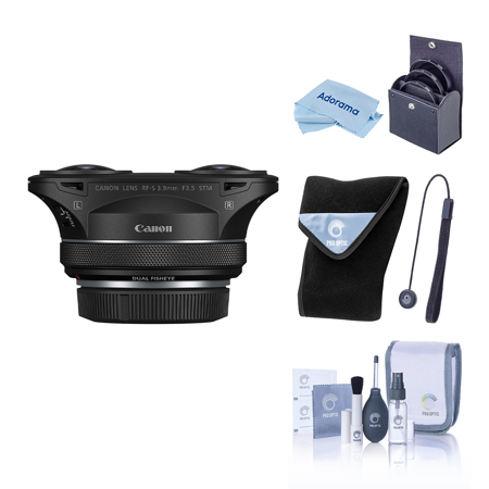 Canon RF-S 3.9mm f/3.5 STM Dual Fisheye Lens, Bundle with Lens Wrap, Cleaning Kit, Lens Cap Tether and Cleaning Cloth