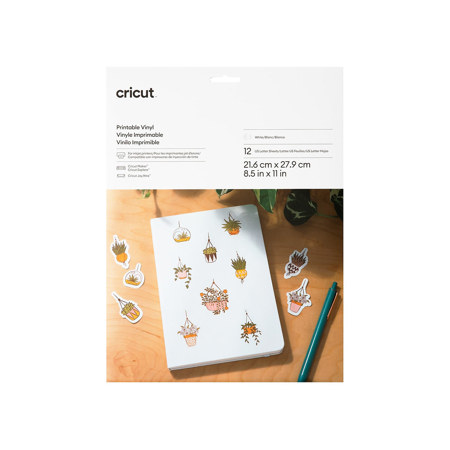 Cricut Die Cutting Printable Vinyl, 8.5x11", White, 12-Sheets