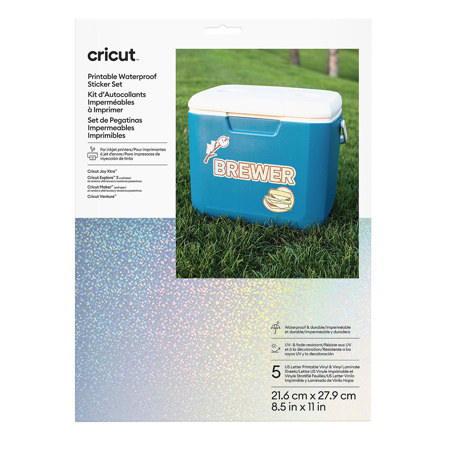 Cricut Printable Waterproof Holographic Sticker Set, 8.5x11", White, 5-Sheets