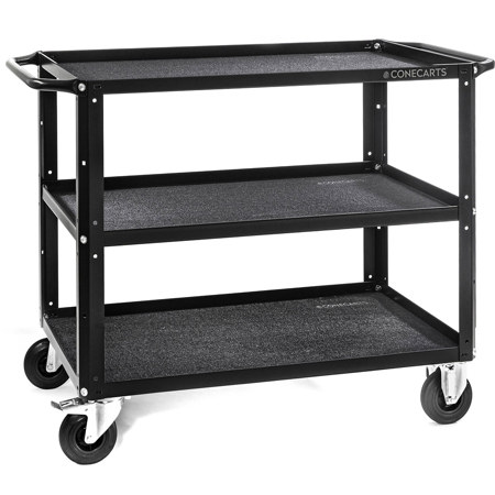 ConeCarts 3-Shelf Large Basic Cart with Black Moquette