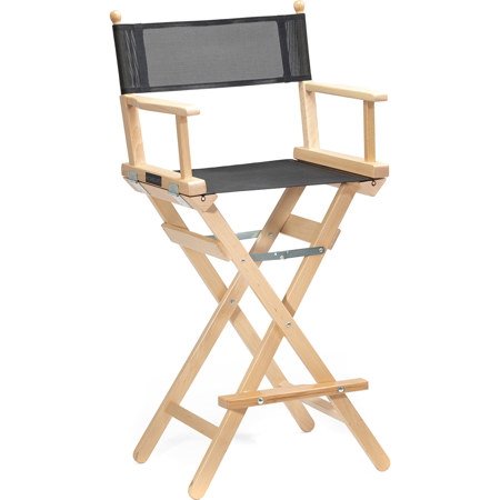 ConeCarts 30.7" High Plastic-Coated Fabric Beech Director's Chair with Black Seat, Natural Frame