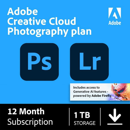 Adobe Creative Cloud Photography Plan 1-Yr Subscription w/1TB Storage, Download Standard
