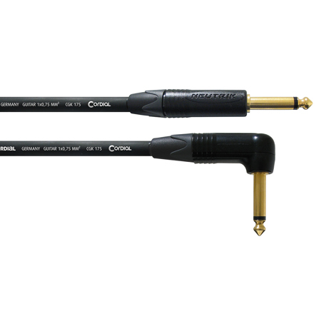 Cordial Cables Instrument Cable, 1/4" TS M to 1/4" TS M Right Angle, 30', Black