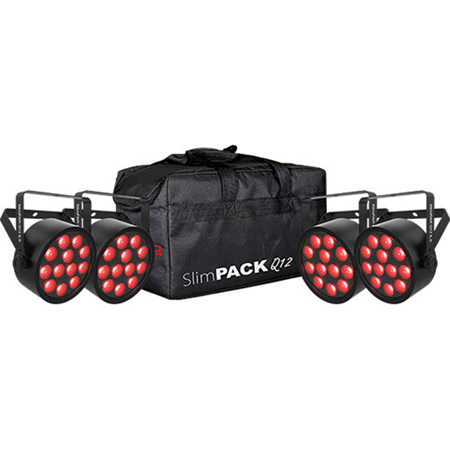 CHAUVET Professional SlimPACK Q12 ILS Low-Profile Quad-Color LED Wash Light Bundle with DMX Cables and Bag, 4-Pack