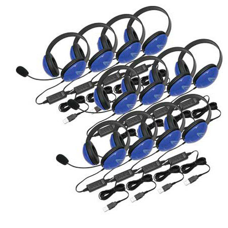 Califone 2800BLUSB-12L Listening First Stereo Headset, 12 Pack, Blue